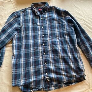 Izod Men's Blue and Red Plaid Shirt